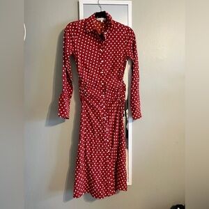 Veronica Beard Red Polka Dot Long Sleeve Dress